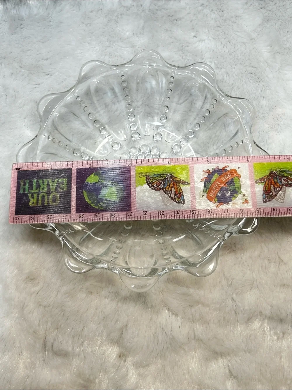 Vintage Federal Glass Jewelry Trinket Dish Bubble Pattern Scalloped Edge